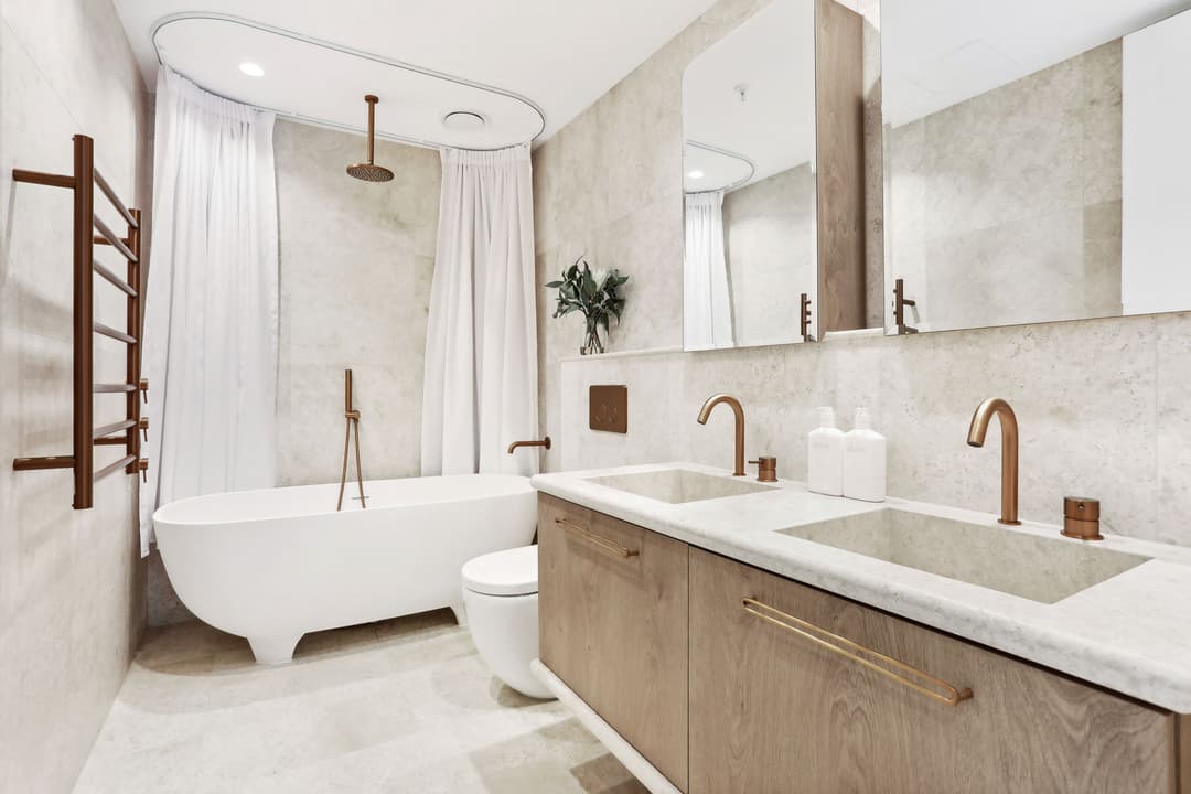 Luxury bathroom with freestanding bath and double vanity